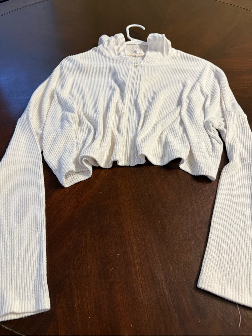Heart Hips White Cropped Ribbed Zip-Up Cardigan